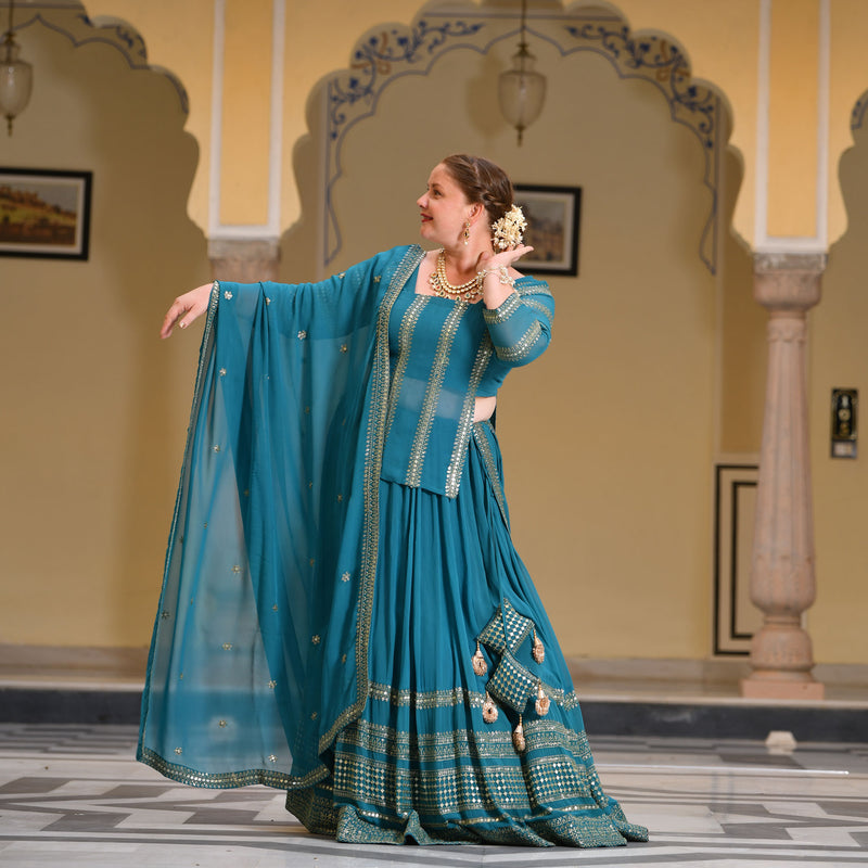 Mayura Blue Sequin Embroidered Lehenga  Set
