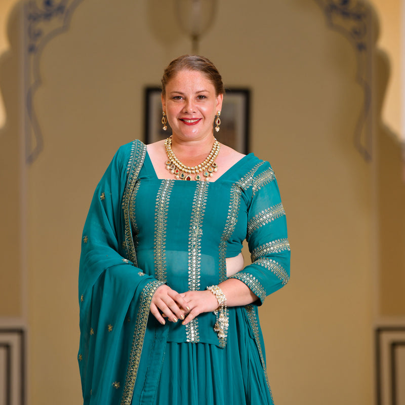 Mayura Blue Sequin Embroidered Lehenga  Set