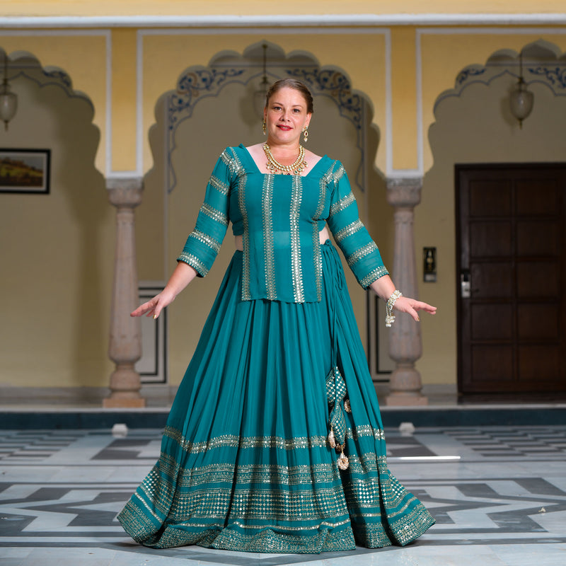 Mayura Blue Sequin Embroidered Lehenga  Set