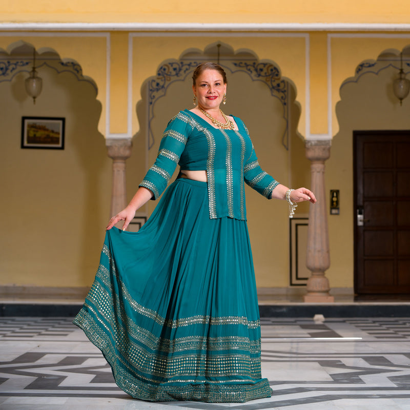 Mayura Blue Sequin Embroidered Lehenga  Set