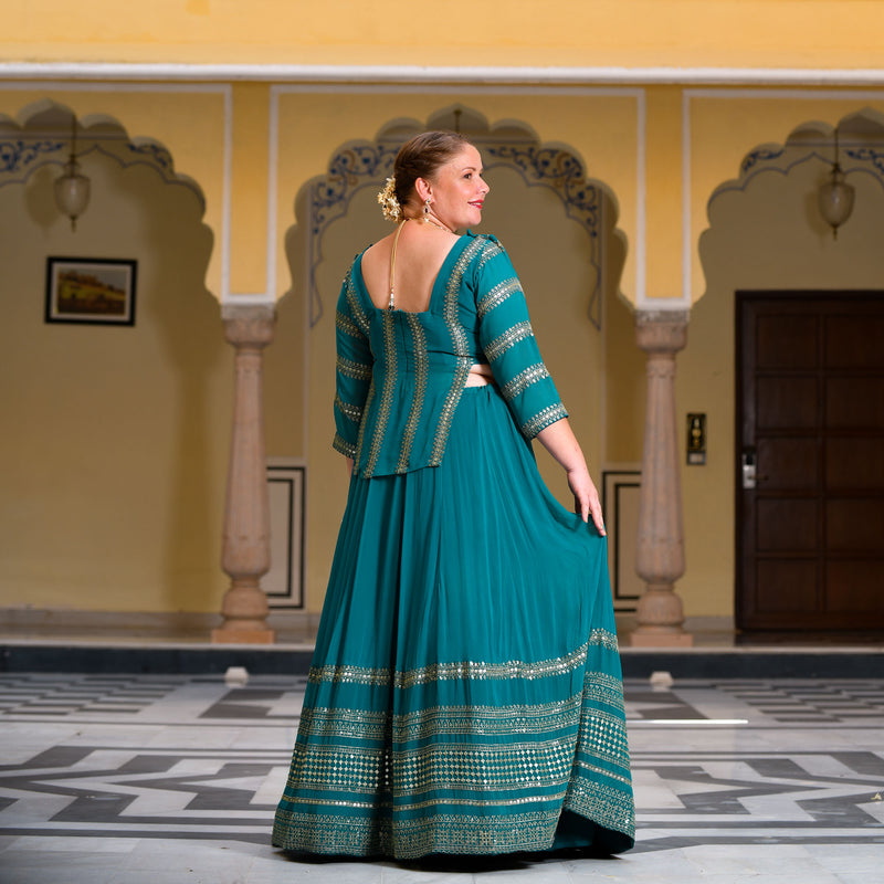Mayura Blue Sequin Embroidered Lehenga  Set