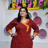 Merlot Red Bandhani Bahar Mirror Work Aline Slit Kurta