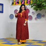 Merlot Red Bandhani Bahar Mirror Work Aline Slit Kurta