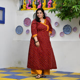 Merlot Red Bandhani Bahar Mirror Work Aline Slit Kurta