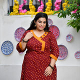 Merlot Red Bandhani Bahar Mirror Work Aline Slit Kurta