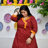 Merlot Red Bandhani Bahar Mirror Work Aline Slit Kurta