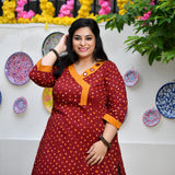 Merlot Red Bandhani Bahar Mirror Work Aline Slit Kurta