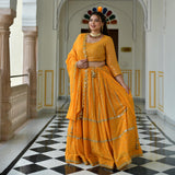 Meteor Yellow Mirror Work Lehenga Set