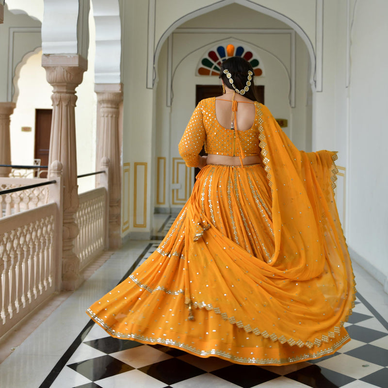 Meteor Yellow Mirror Work Lehenga Set