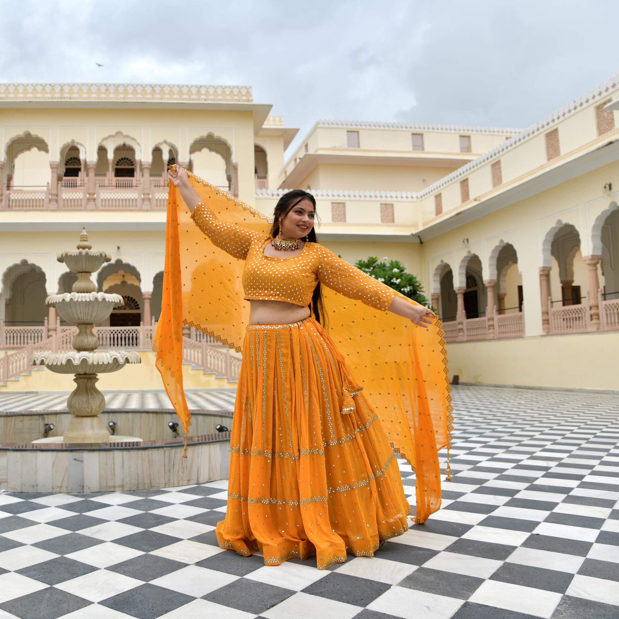 Meteor Yellow Mirror Work Lehenga Set