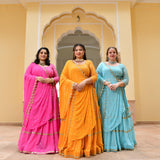 Aquamarine Blue Mirror Work Lehenga Set