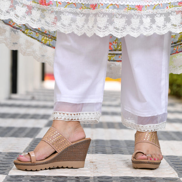 New Collection Cotton standard Fancy 1Piece stitched Trouser For Girls  Women With Lace Plates And Loops Design