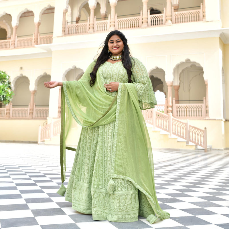 Moon Mist Chikankari Lehenga Set
