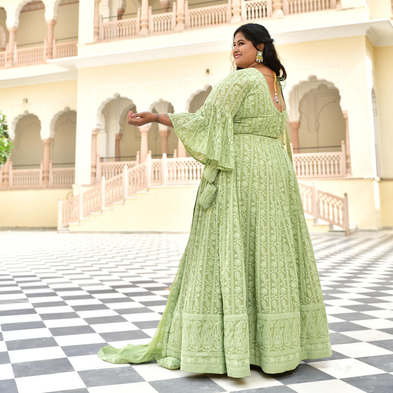 Moon Mist Chikankari Lehenga Set