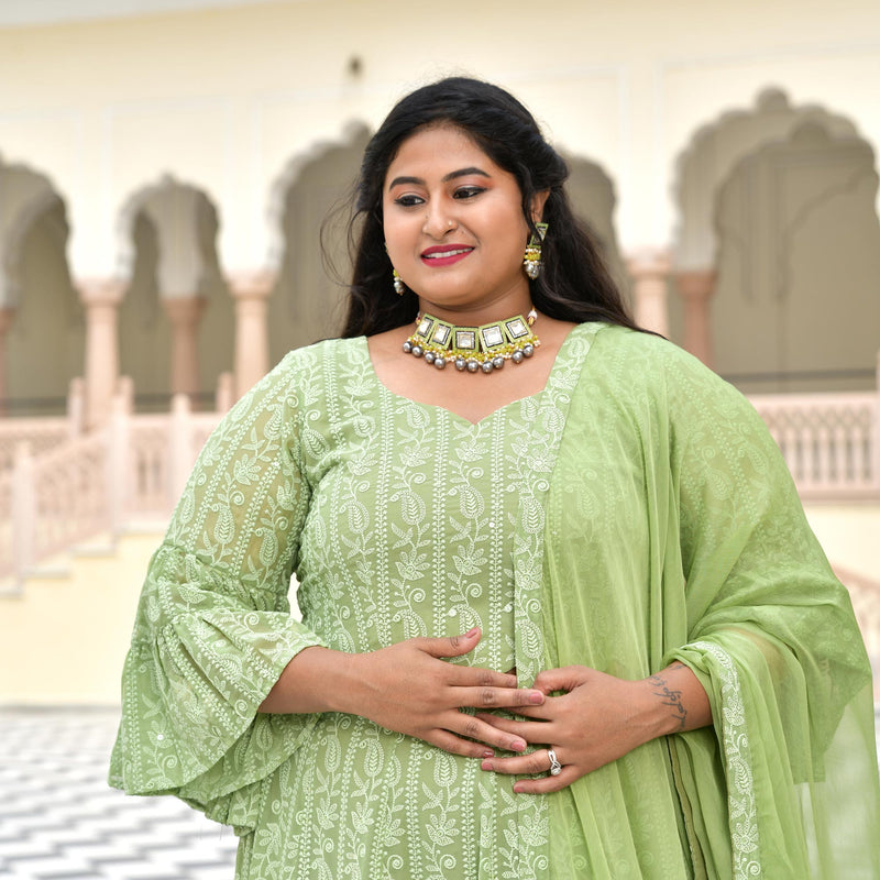 Moon Mist Chikankari Lehenga Set