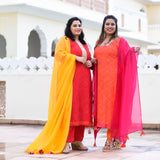 Red Yellow Mothda Pure Georgette Hand Work Kurta