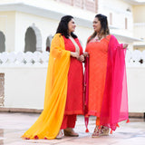 Red Yellow Mothda Pure Georgette Hand Work Kurta