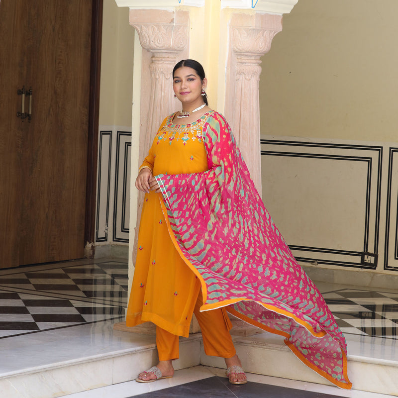 Sunrise Blossom Gota Patti Handwork Pure Georgette Kurta