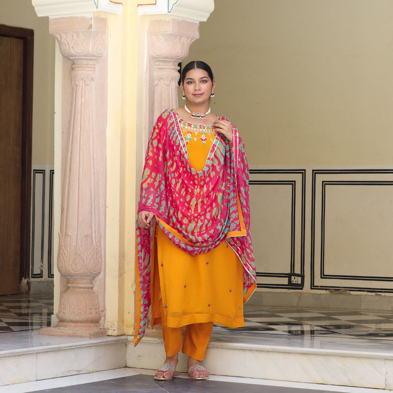 Sunrise Blossom Gota Patti Handwork Pure Georgette Kurta
