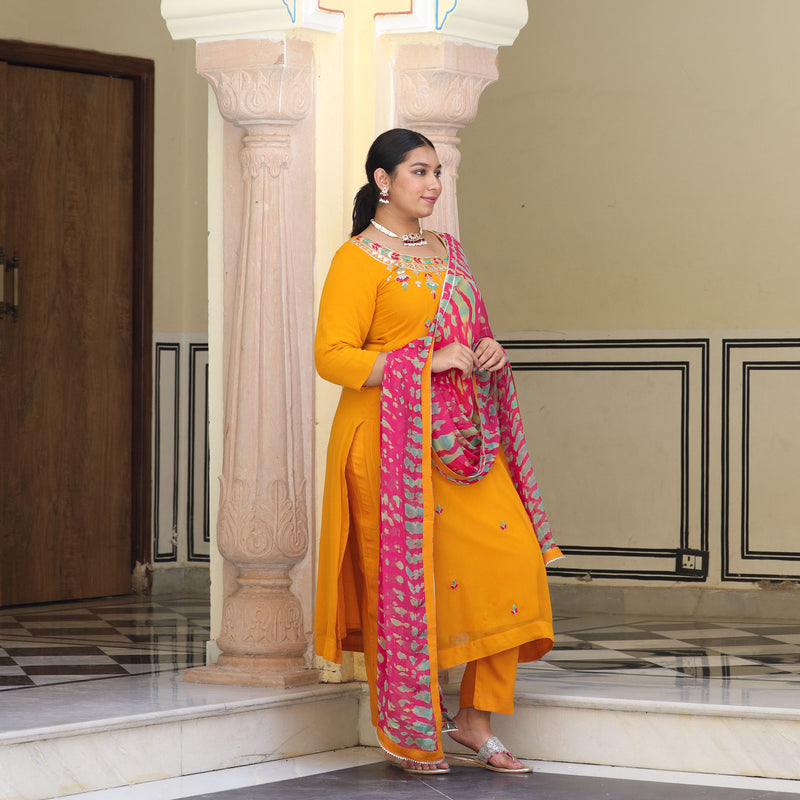 Sunrise Blossom Gota Patti Handwork Pure Georgette Kurta