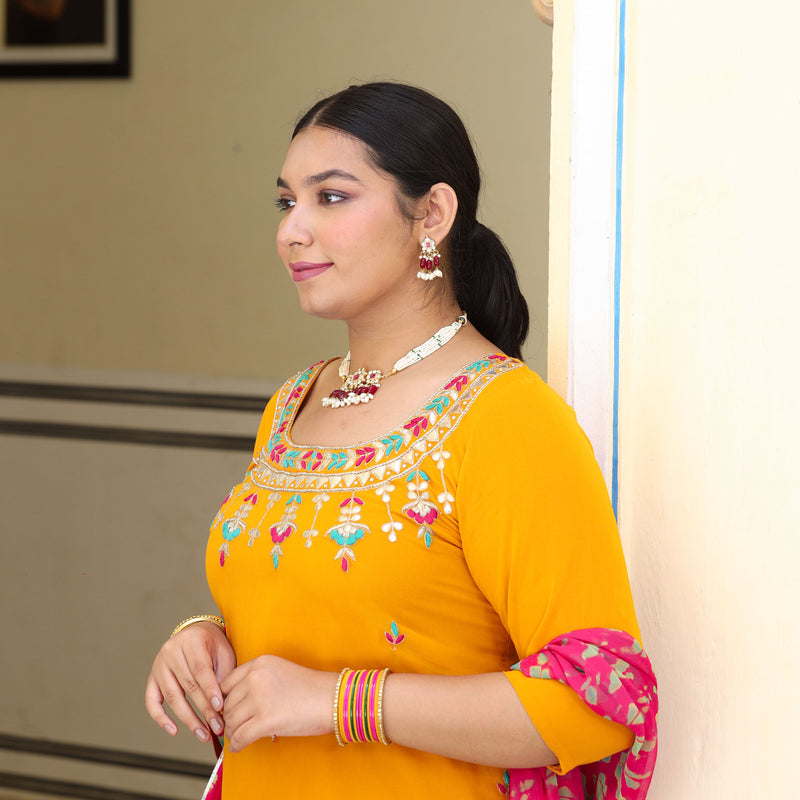 Sunrise Blossom Gota Patti Handwork Pure Georgette Kurta