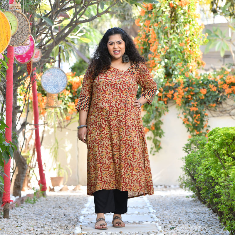 Regal Maroon Kalamkari Printed Modal Kurta