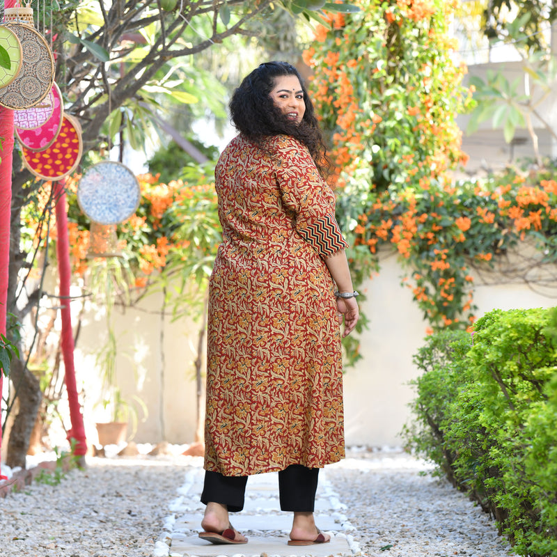 Regal Maroon Kalamkari Printed Modal Kurta