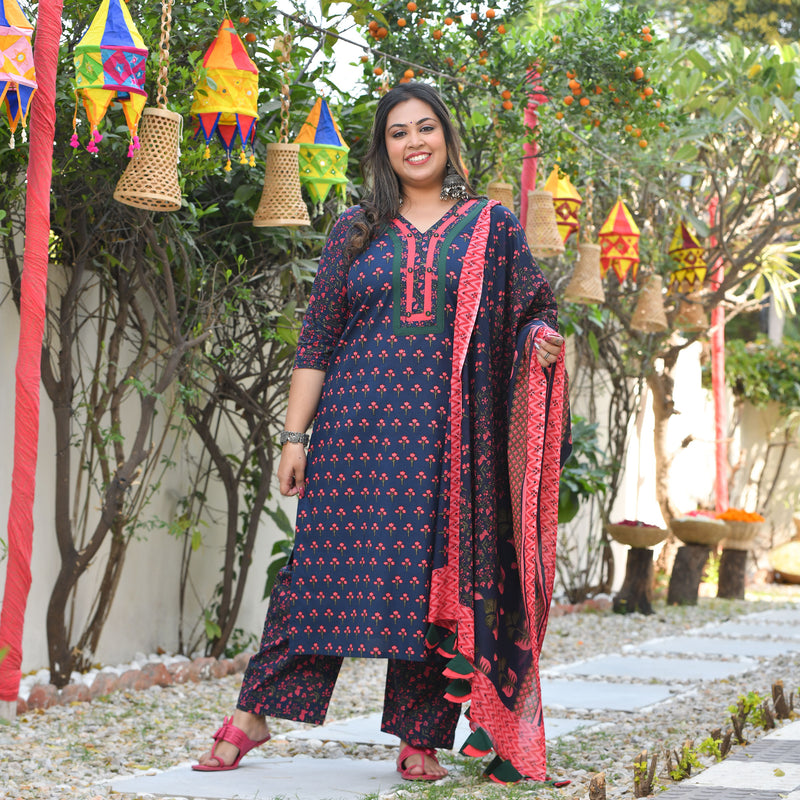 Blooming Blue Floral Cotton Suit Set