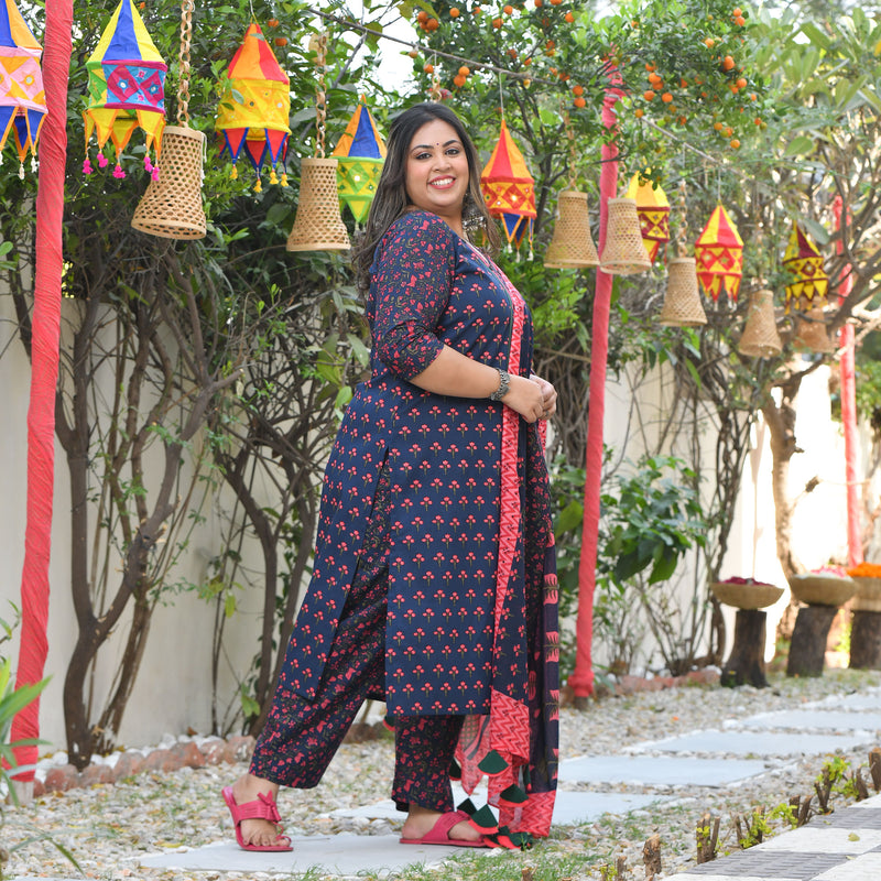 Blooming Blue Floral Cotton Suit Set