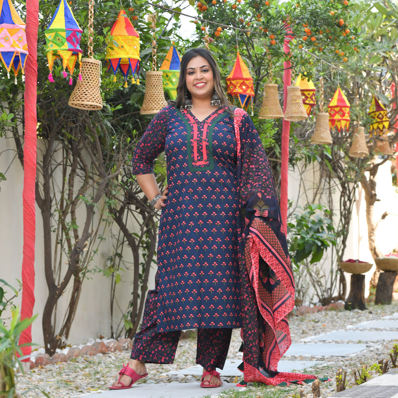 Blooming Blue Floral Cotton Suit Set