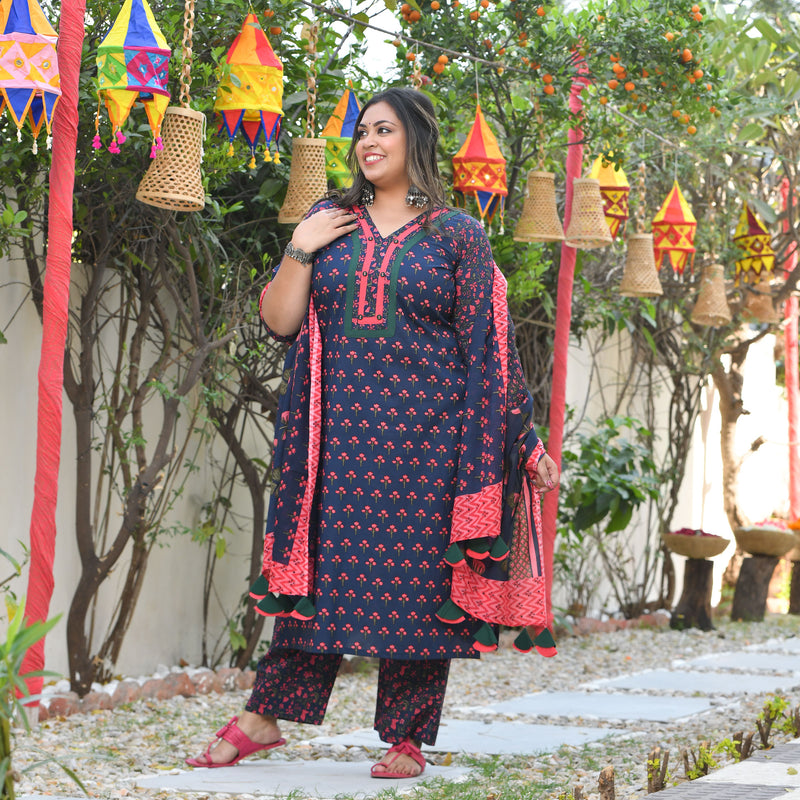 Blooming Blue Floral Cotton Suit Set