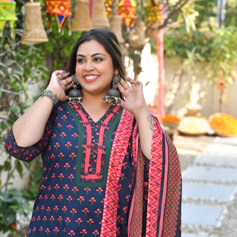 Blooming Blue Floral Cotton Suit Set