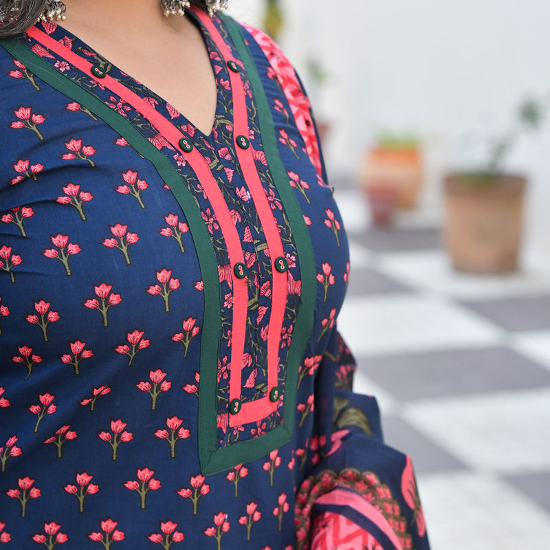 Blooming Blue Floral Cotton Suit Set