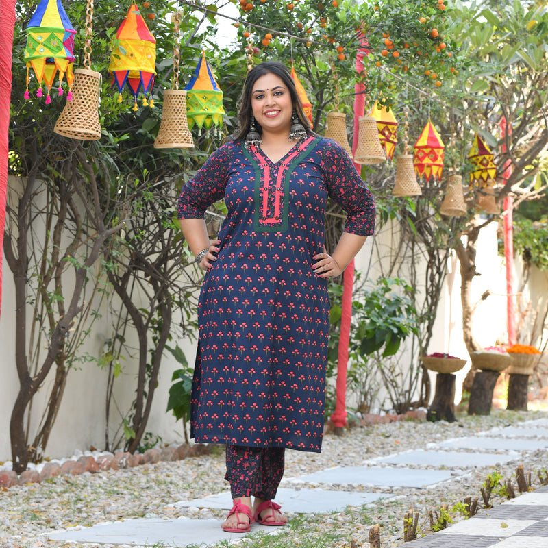Blooming Blue Floral Cotton Suit Set