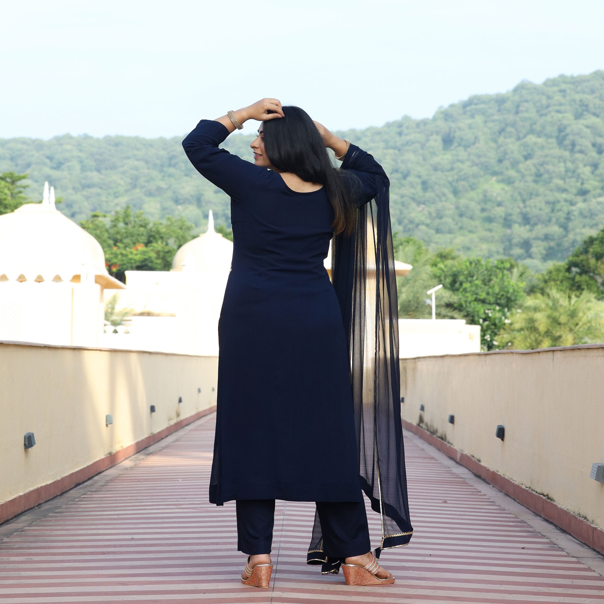 Mystical Blue Gota Patti Handwork Pure Georgette Kurta