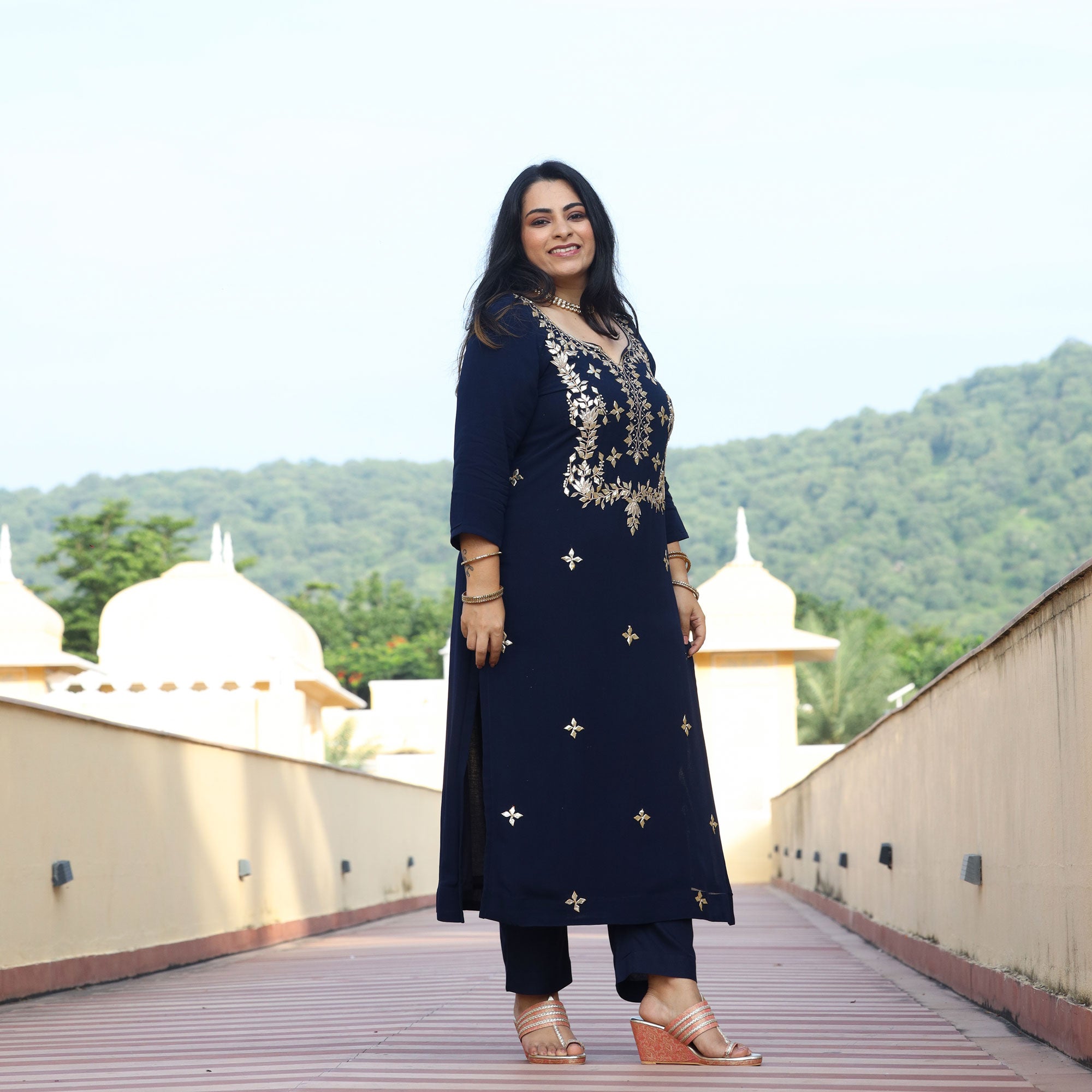 Mystical Blue Gota Patti Handwork Pure Georgette Kurta