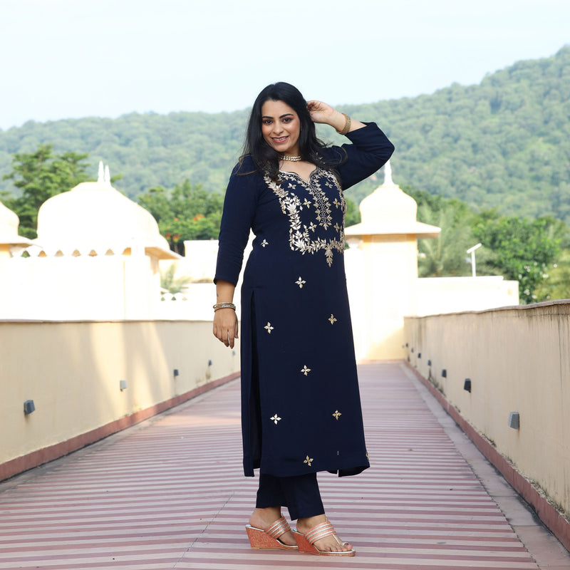 Mystical Blue Gota Patti Handwork Pure Georgette Suit Set