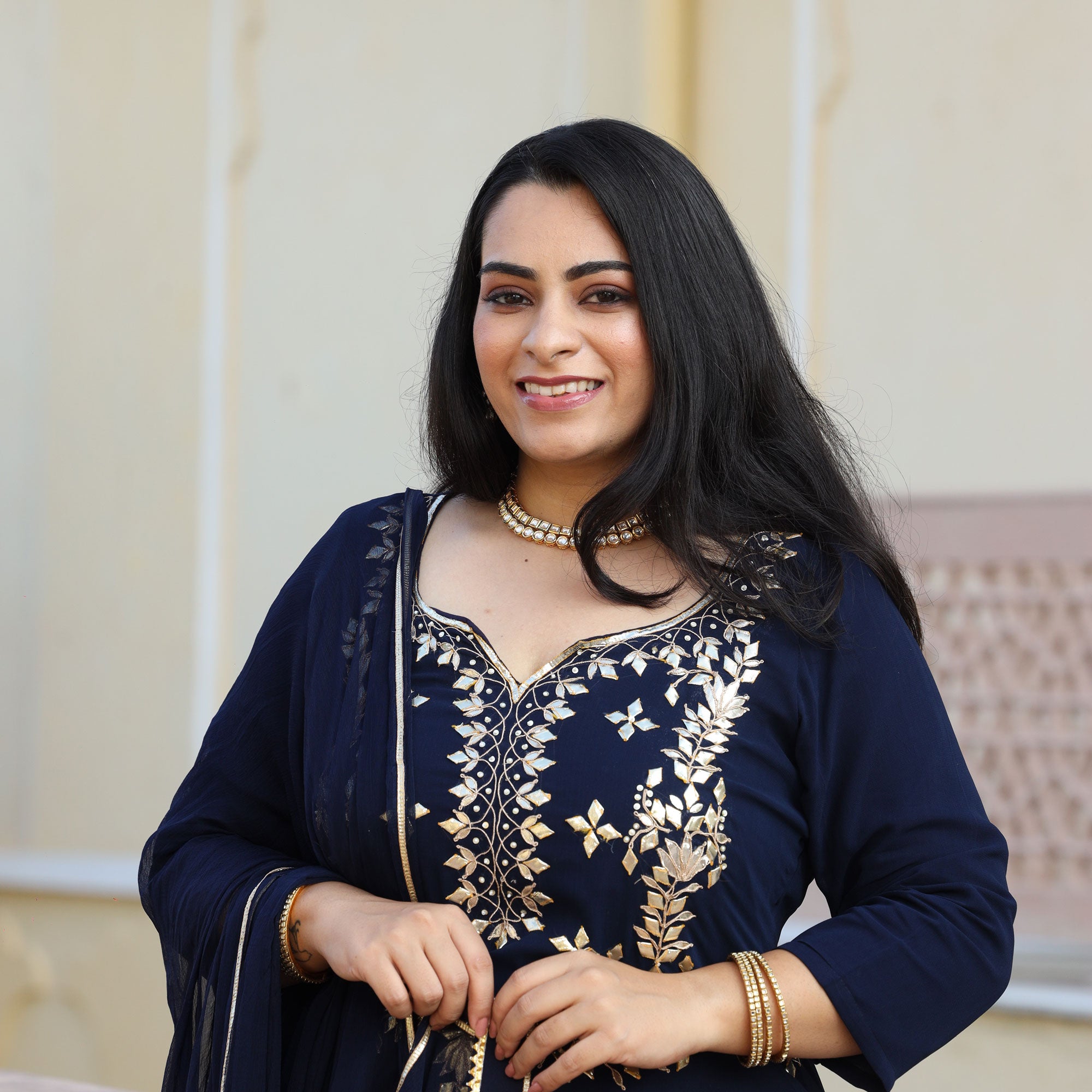 Mystical Blue Gota Patti Handwork Pure Georgette Kurta