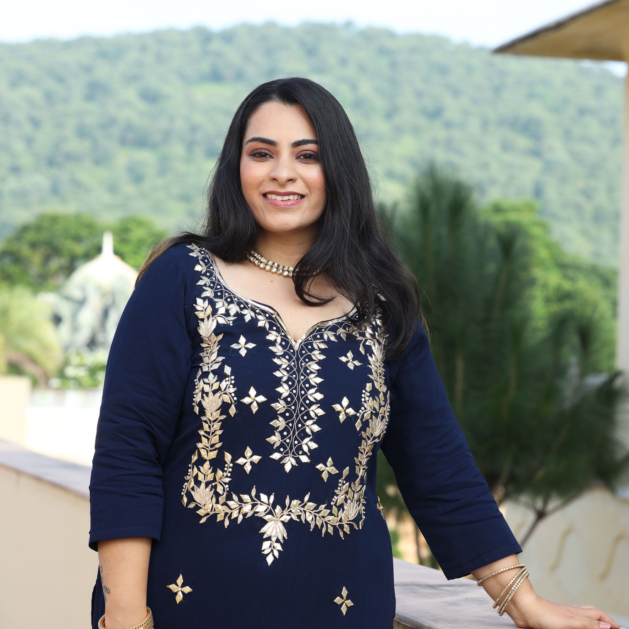 Mystical Blue Gota Patti Handwork Pure Georgette Kurta
