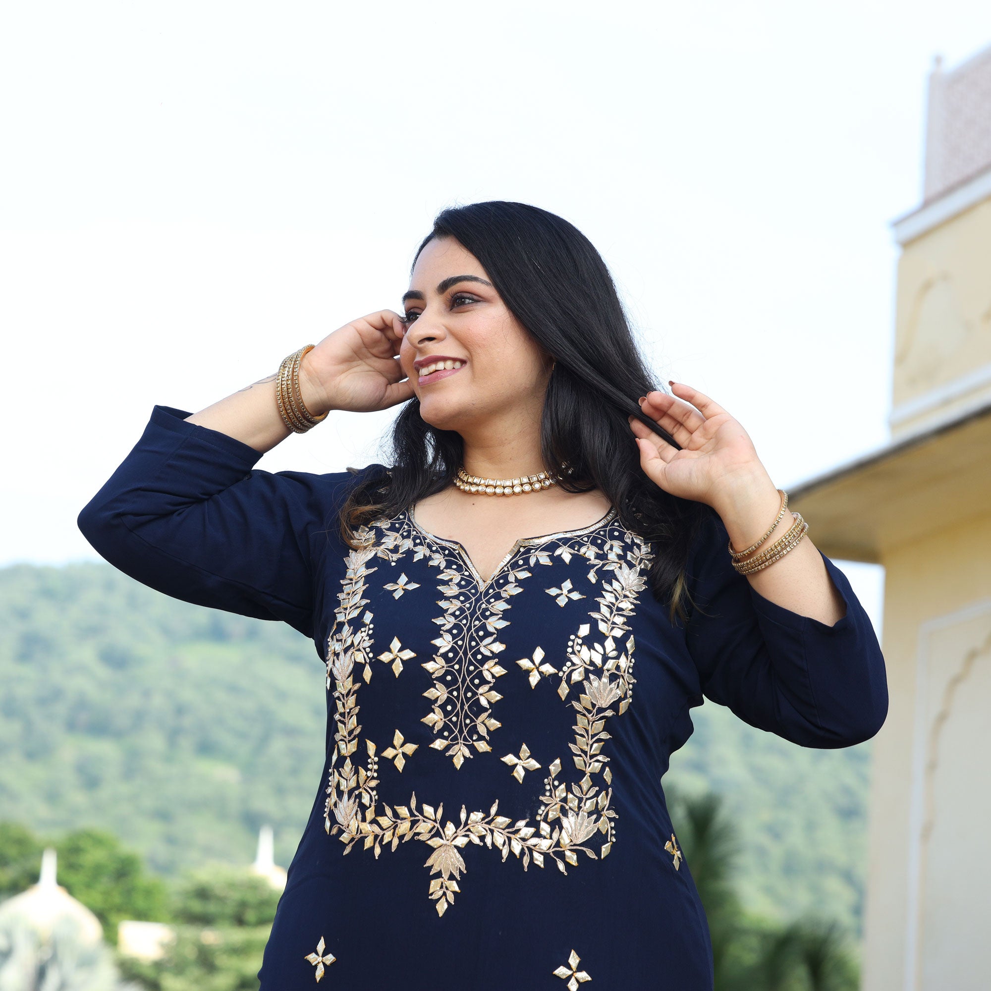 Mystical Blue Gota Patti Handwork Pure Georgette Kurta