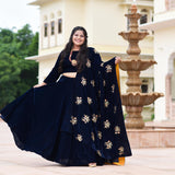 Navy Blue Velvet Majesty Lehenga Set