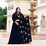 Navy Blue Velvet Majesty Lehenga Set