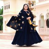Navy Blue Velvet Majesty Lehenga Set