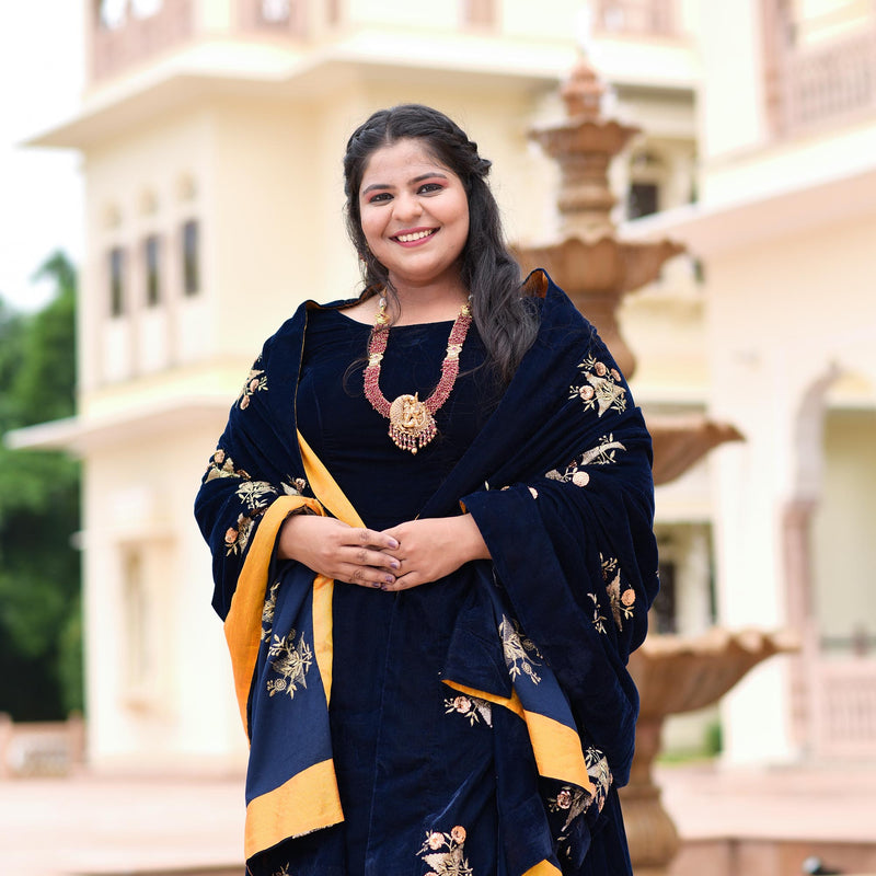 Navy Blue Velvet Majesty Lehenga Set