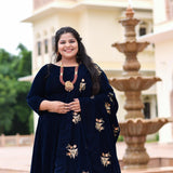 Navy Blue Velvet Majesty Lehenga Set