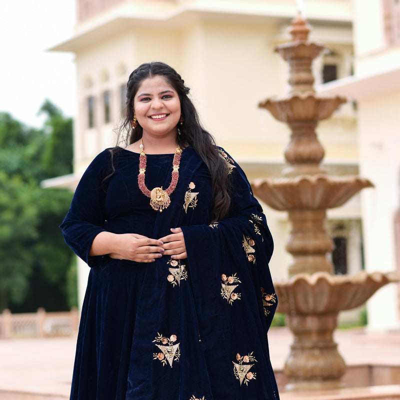 Navy Blue Velvet Majesty Lehenga Set