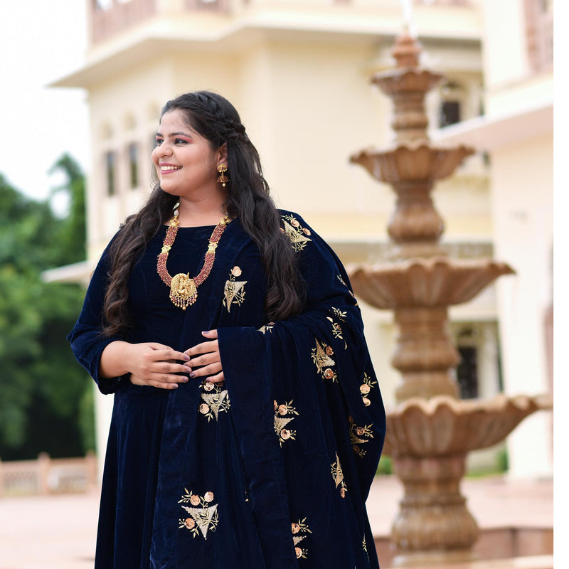 Navy Blue Velvet Majesty Lehenga Set
