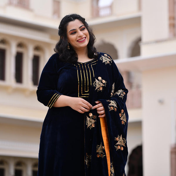 Navy Blue Velvet Majesty Suit Set