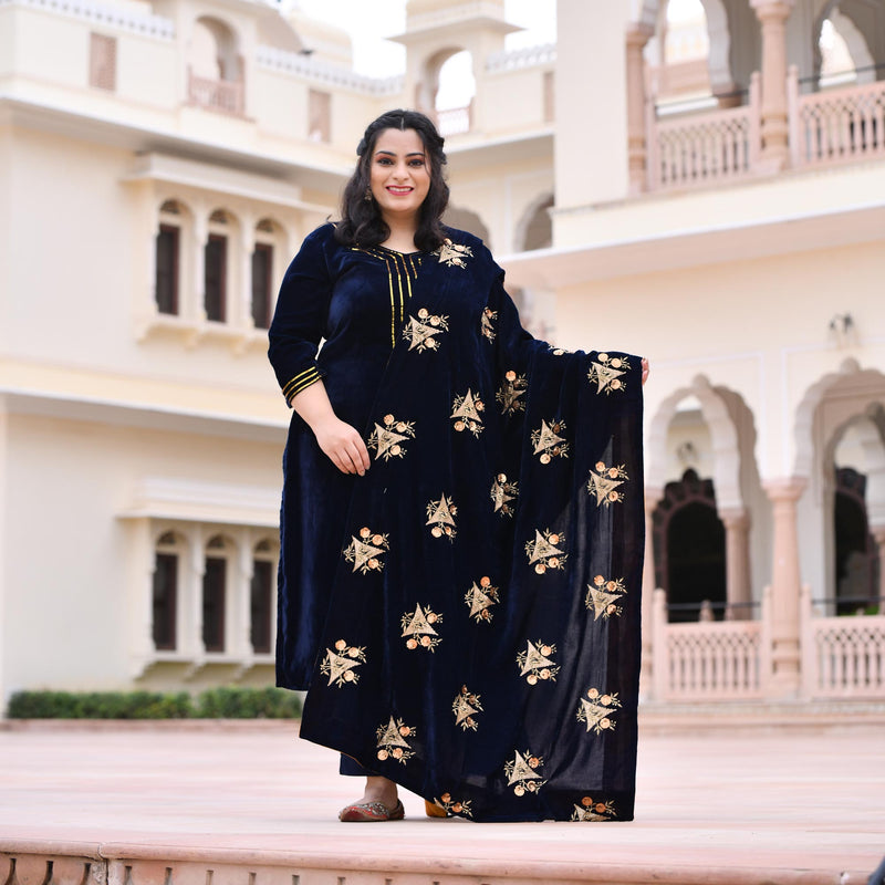 Navy Blue Velvet Majesty Suit Set