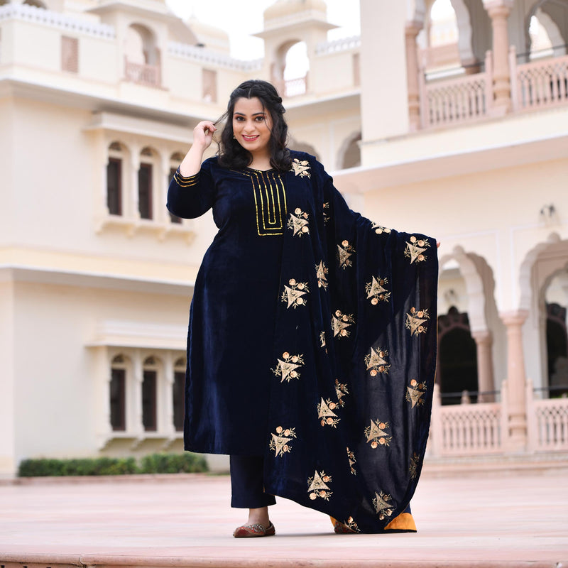 Navy Blue Velvet Majesty Suit Set